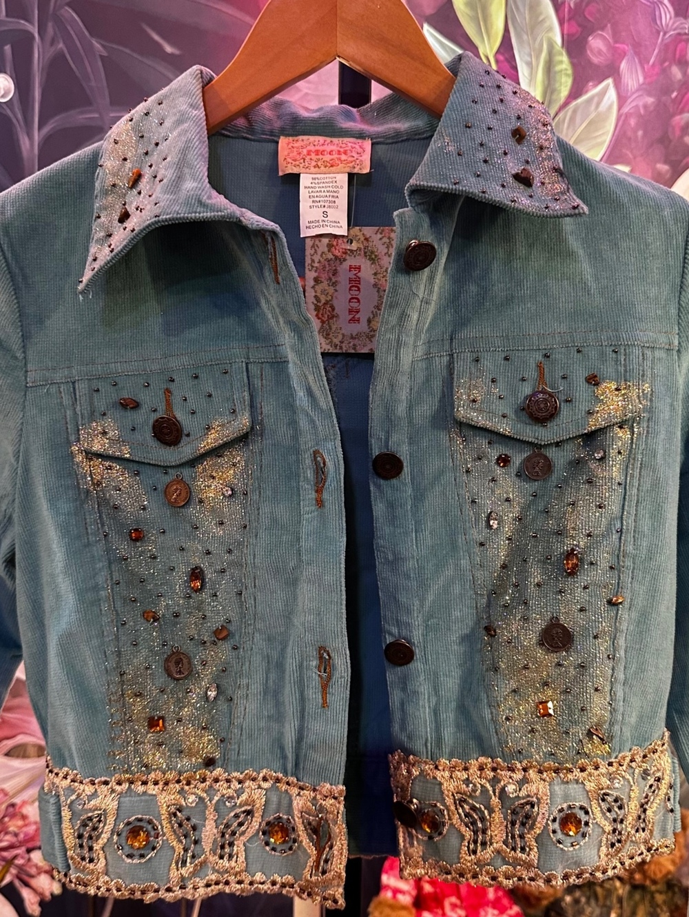 Moon S Cotton Embellished Sequin Corduroy Crop Jacket NWT Y2K Festival Coquette